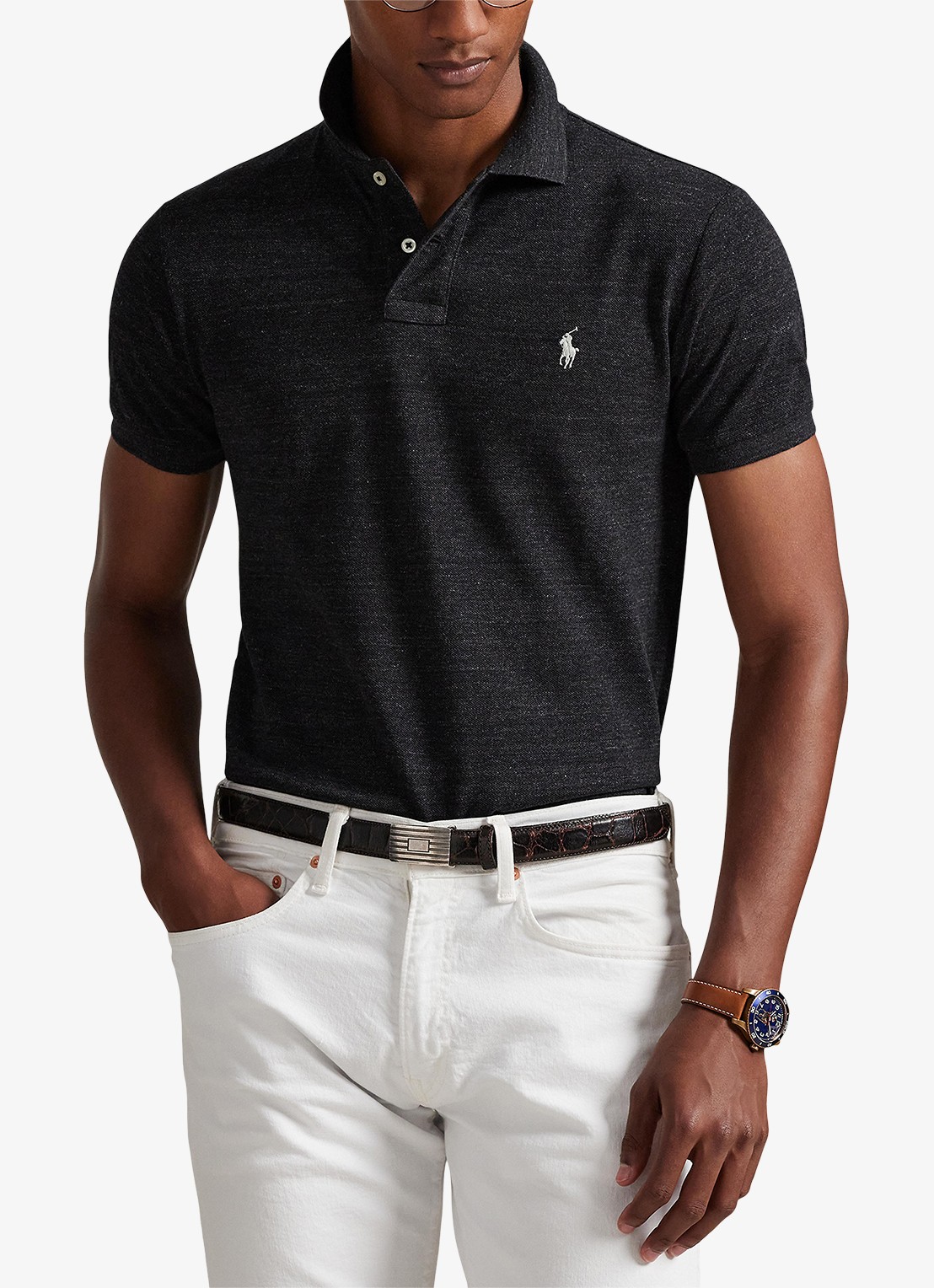 Ralph Lauren Slim fit polo van piqué katoen - detail 6 black marl heather