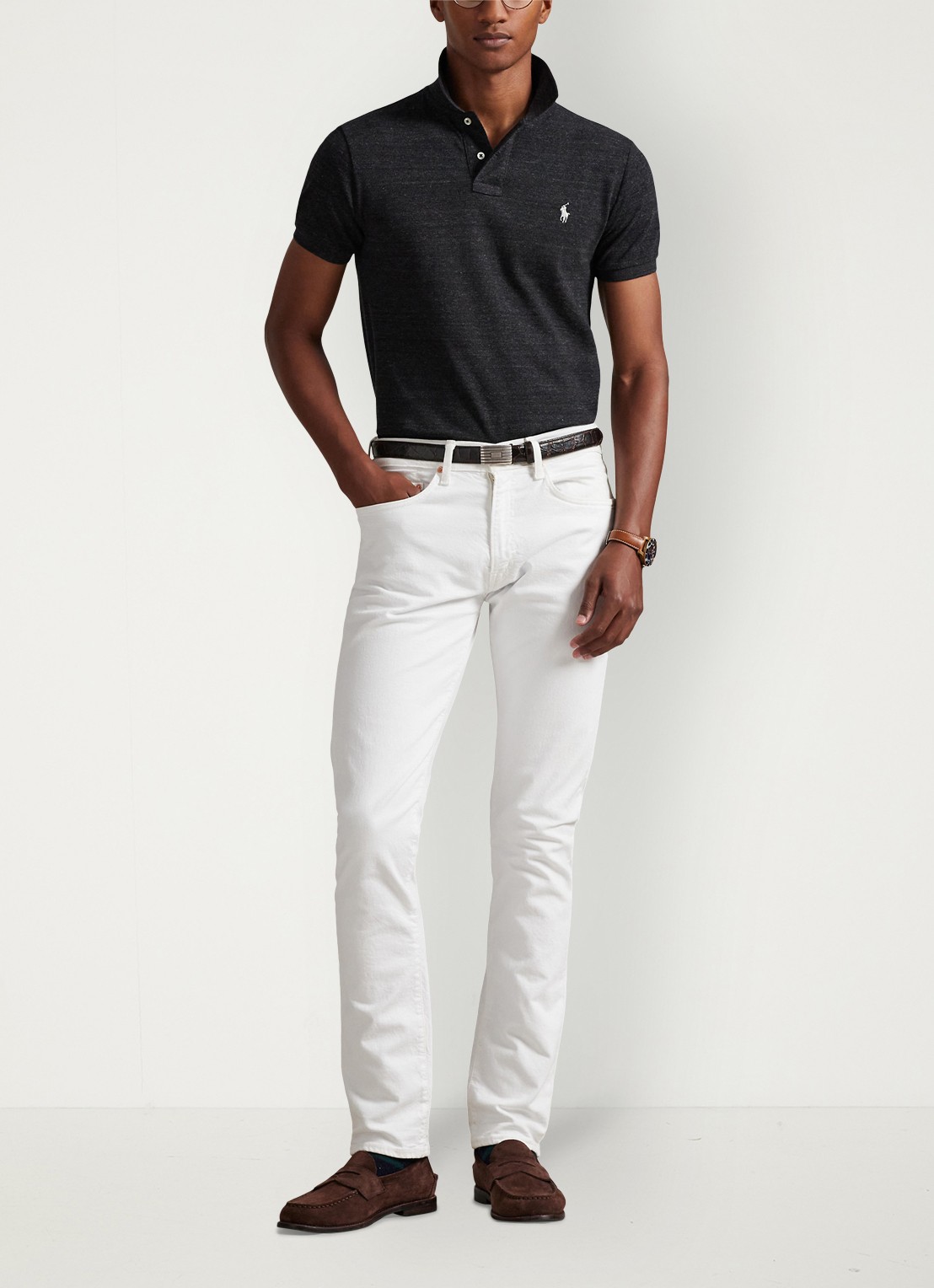 Ralph Lauren Slim fit polo van piqué katoen - voorkant 2 black marl heather