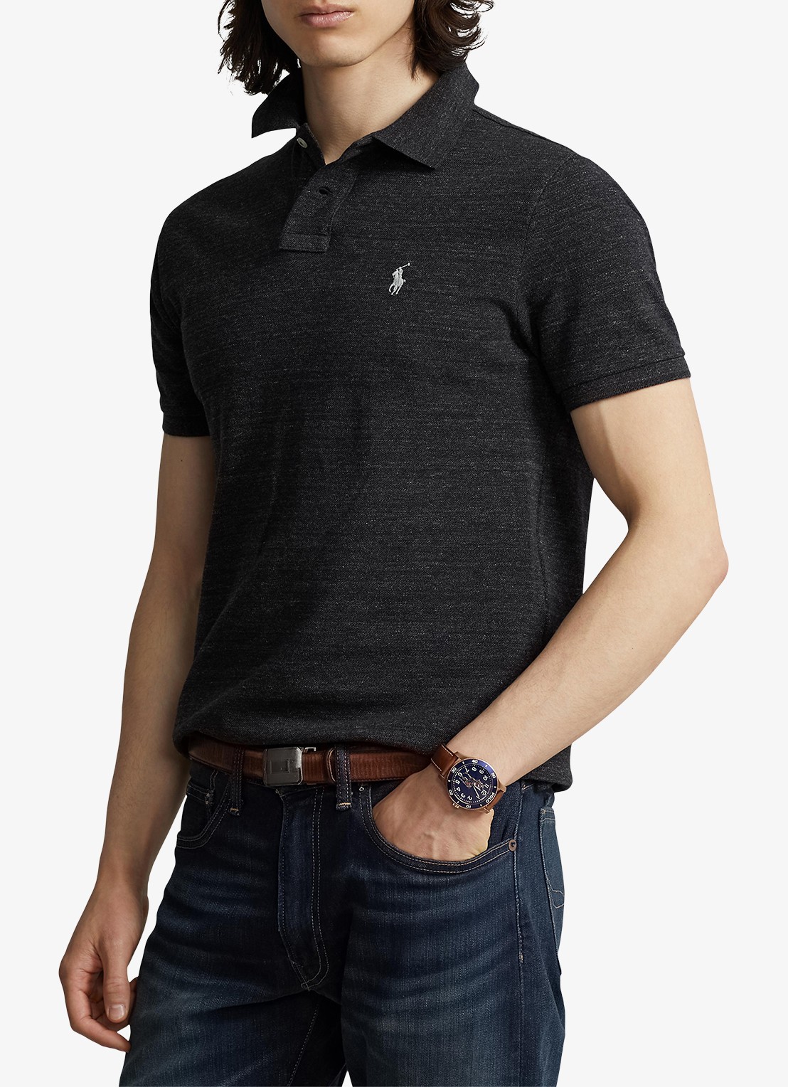 Ralph Lauren Slim fit polo van piqué katoen - detail 7 black marl heather