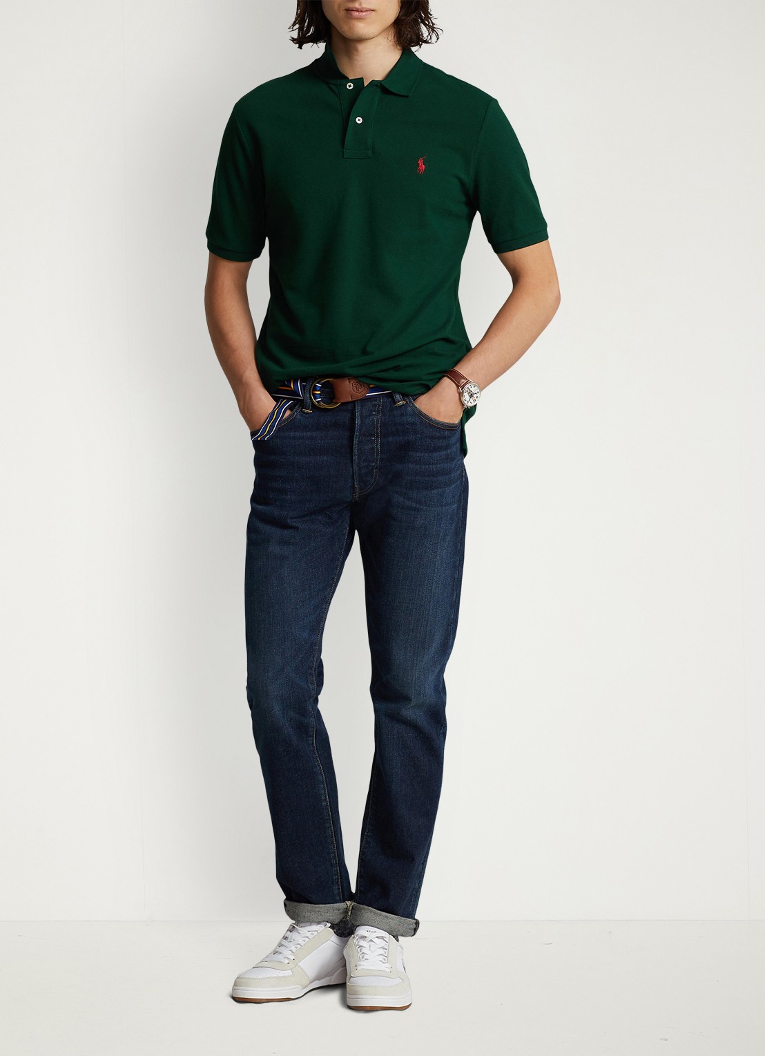 Ralph Lauren Slim fit polo van piqué katoen - voorkant 4 college green / groen