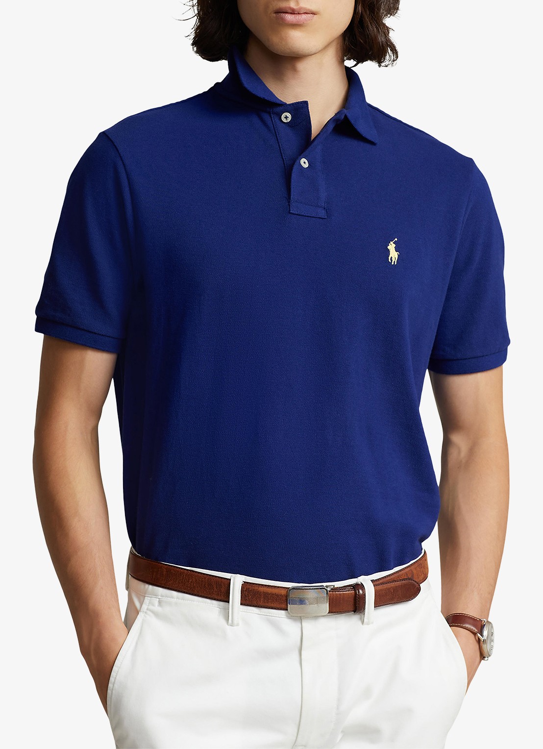Ralph Lauren Slim fit polo van piqué katoen - detail 4 fall royal / blauw