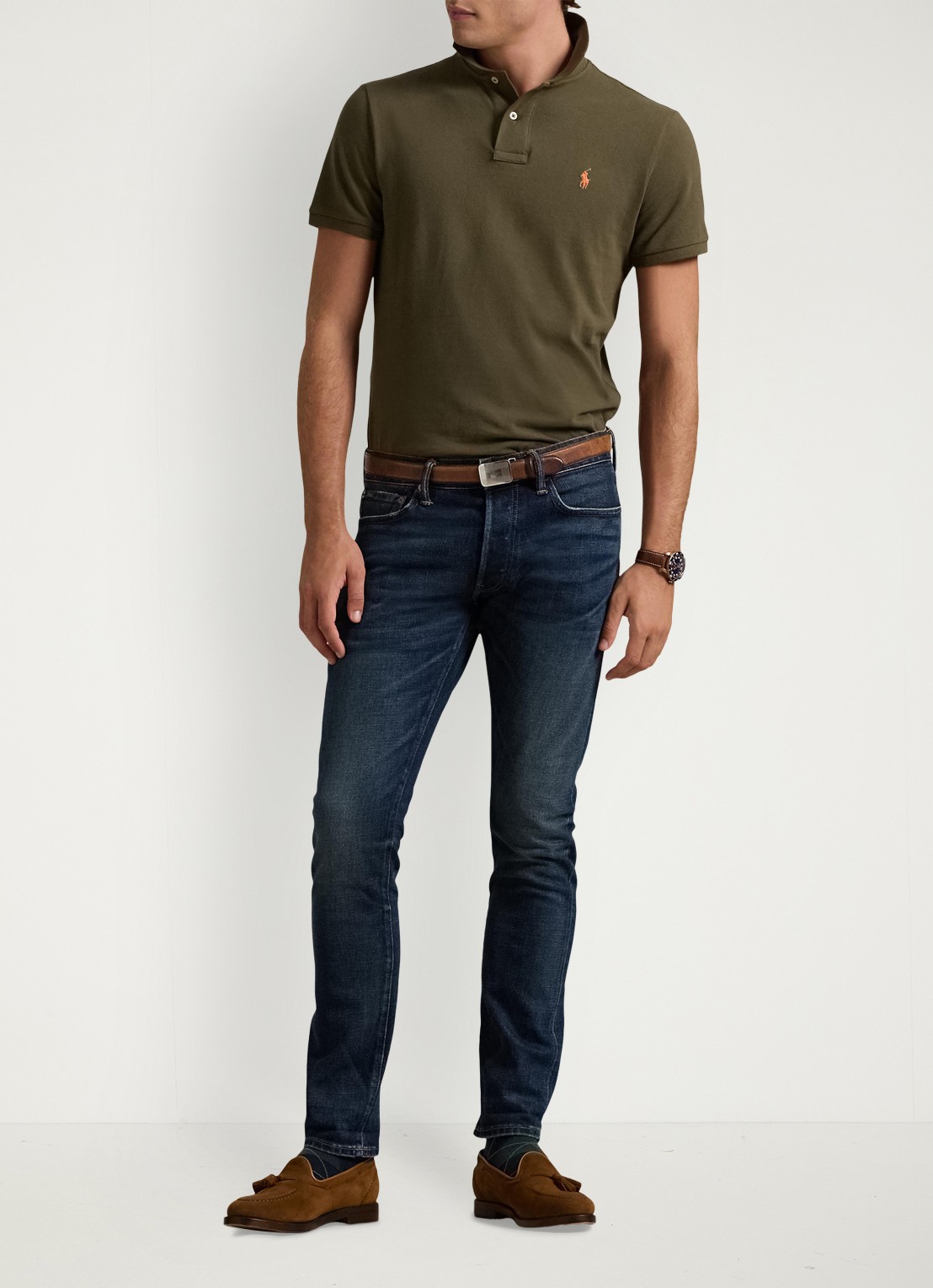Ralph Lauren Slim fit polo van piqué katoen - voorkant 5 canopy olive / groen