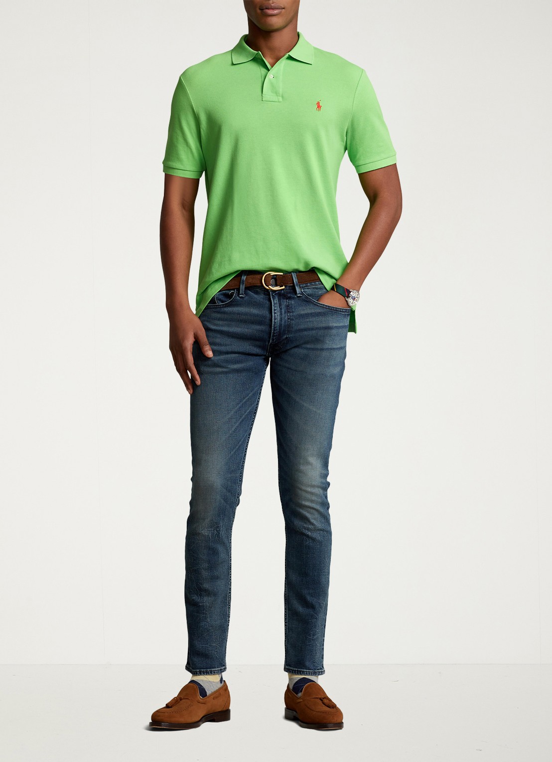 Ralph Lauren Slim fit polo van piqué katoen - voorkant 6 kiwi lime/c3867