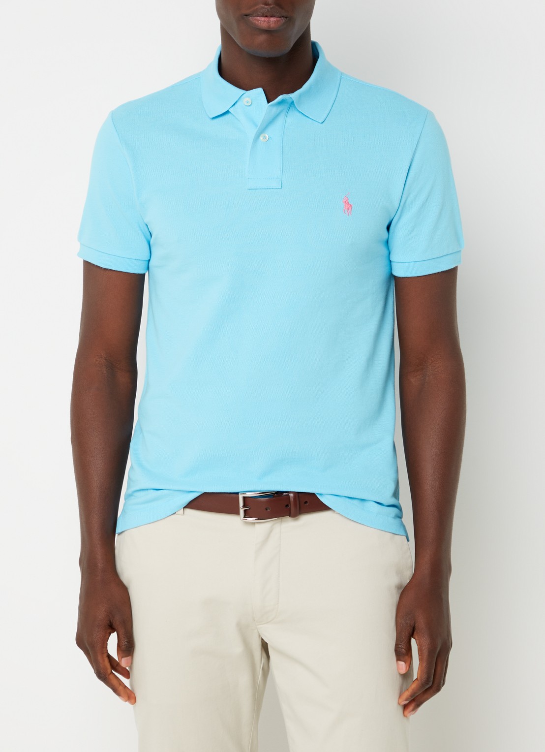 Ralph Lauren Slim fit polo van piqué katoen - detail 3 turquoise nova / blauw