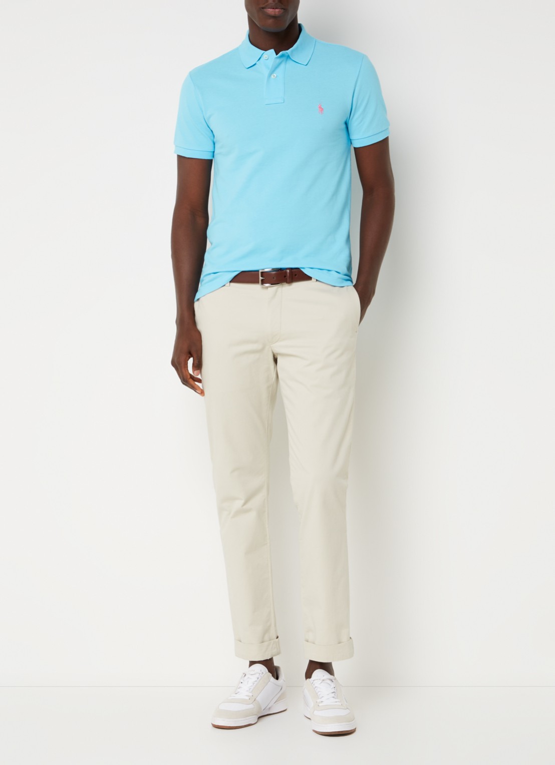Ralph Lauren Slim fit polo van piqué katoen - voorkant 2 turquoise nova / blauw