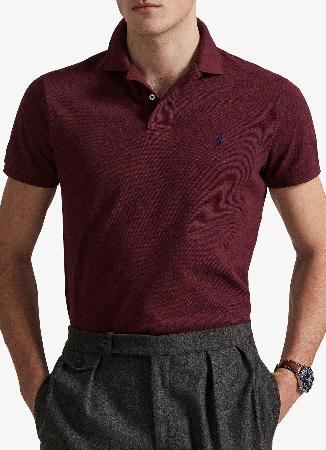 Ralph Lauren Slim fit polo van piqué katoen - voorkant 2 spring wine heather/c7996-3t06