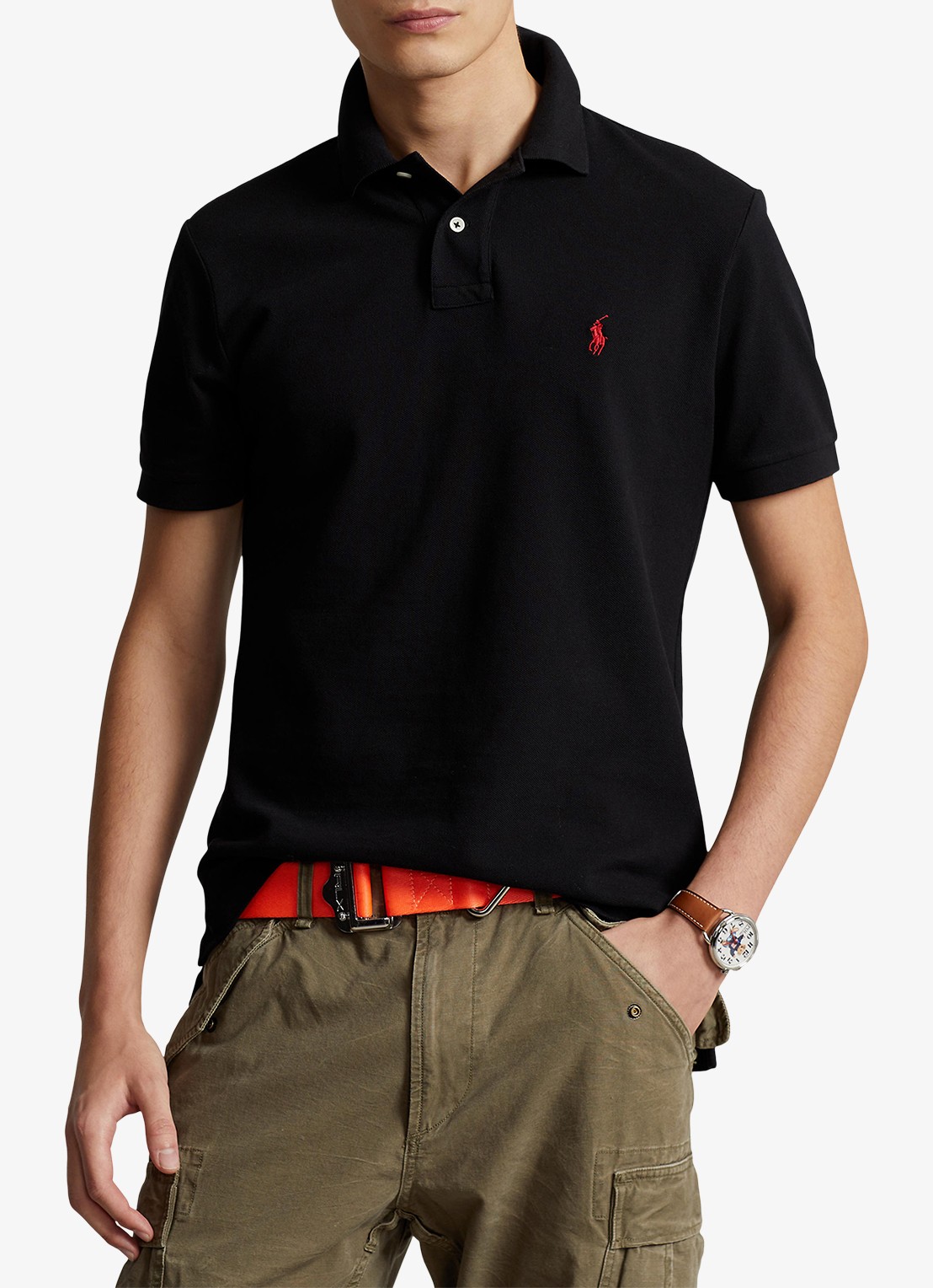 Ralph Lauren Slim fit polo van piqué katoen - detail 5 polo black/c3870