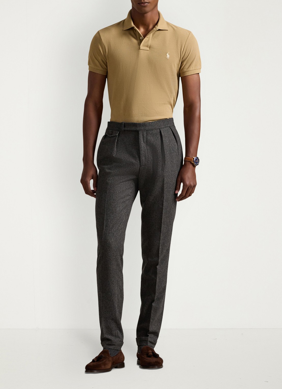 Ralph Lauren Slim fit polo van piqué katoen - voorkant 5 cafe tan / beige