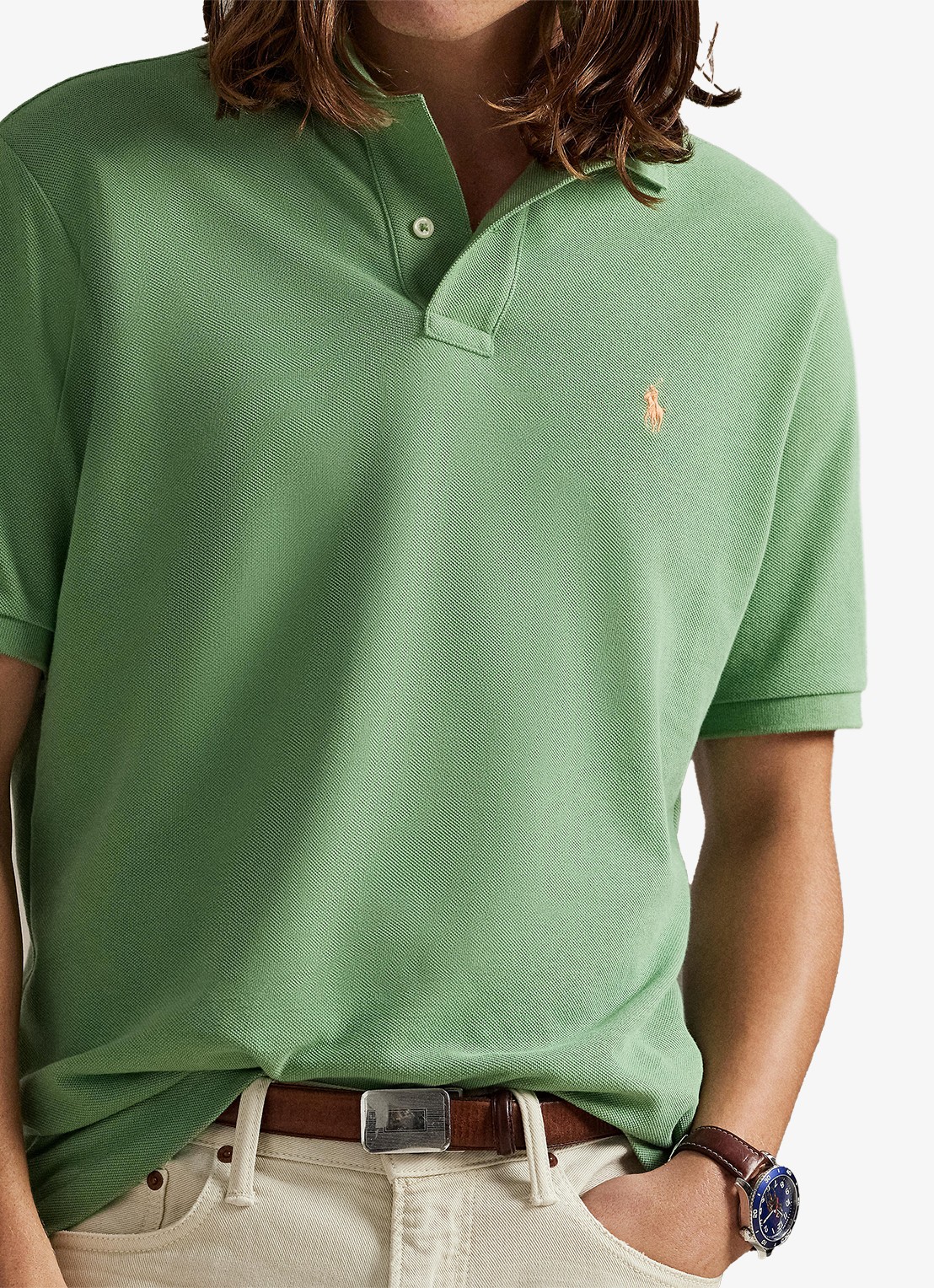 Ralph Lauren Slim fit polo van piqué katoen - detail 4 outback green / groen