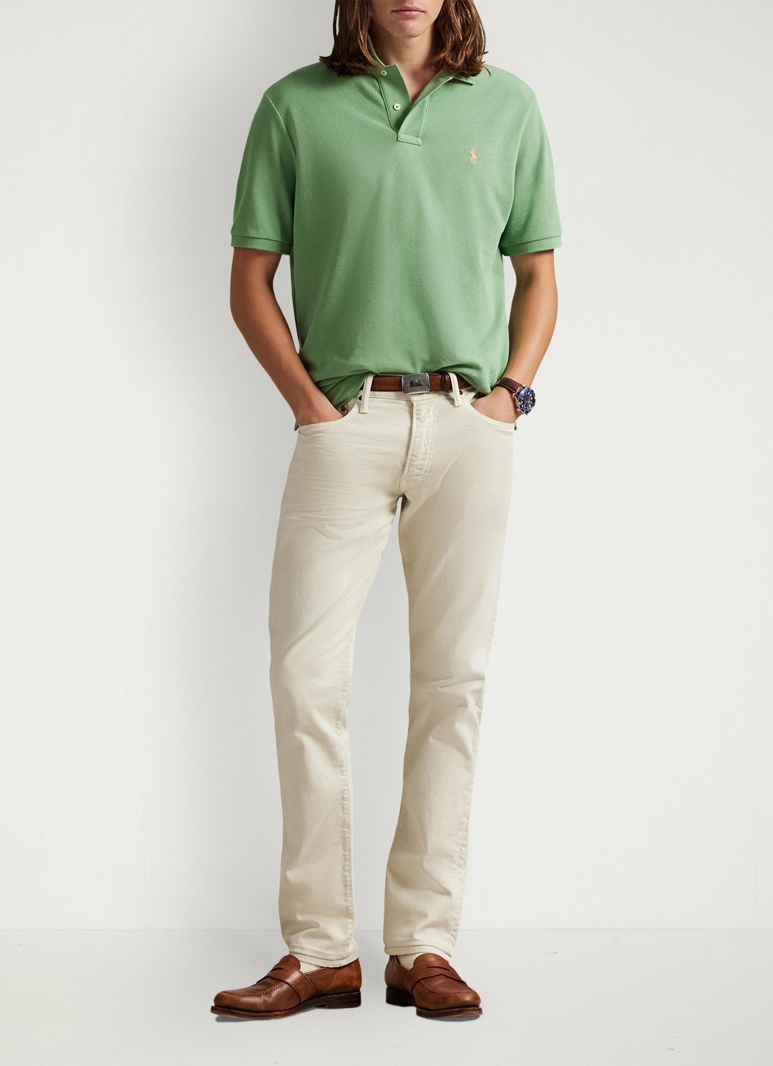 Ralph Lauren Slim fit polo van piqué katoen - voorkant 2 outback green / groen