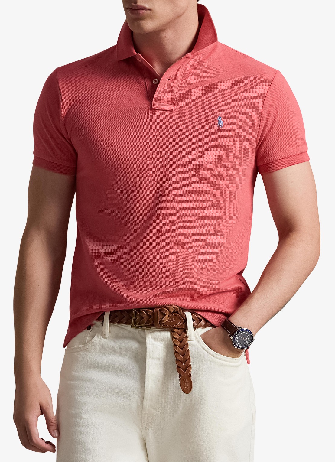 Ralph Lauren Slim fit polo van piqué katoen - detail 4 red sky / rood