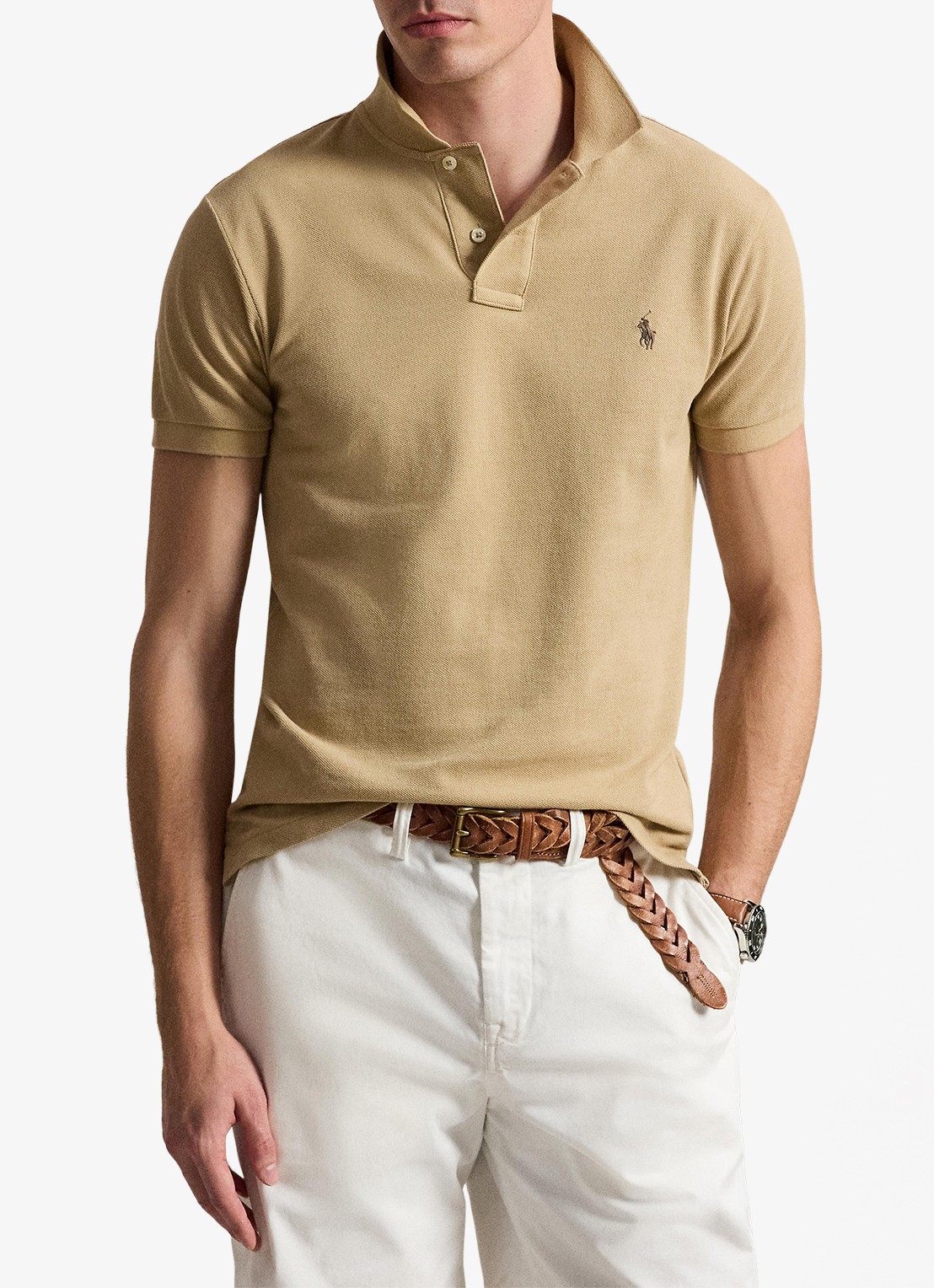 Ralph Lauren Slim fit polo van piqué katoen - voorkant 5 vintage khaki / khaki