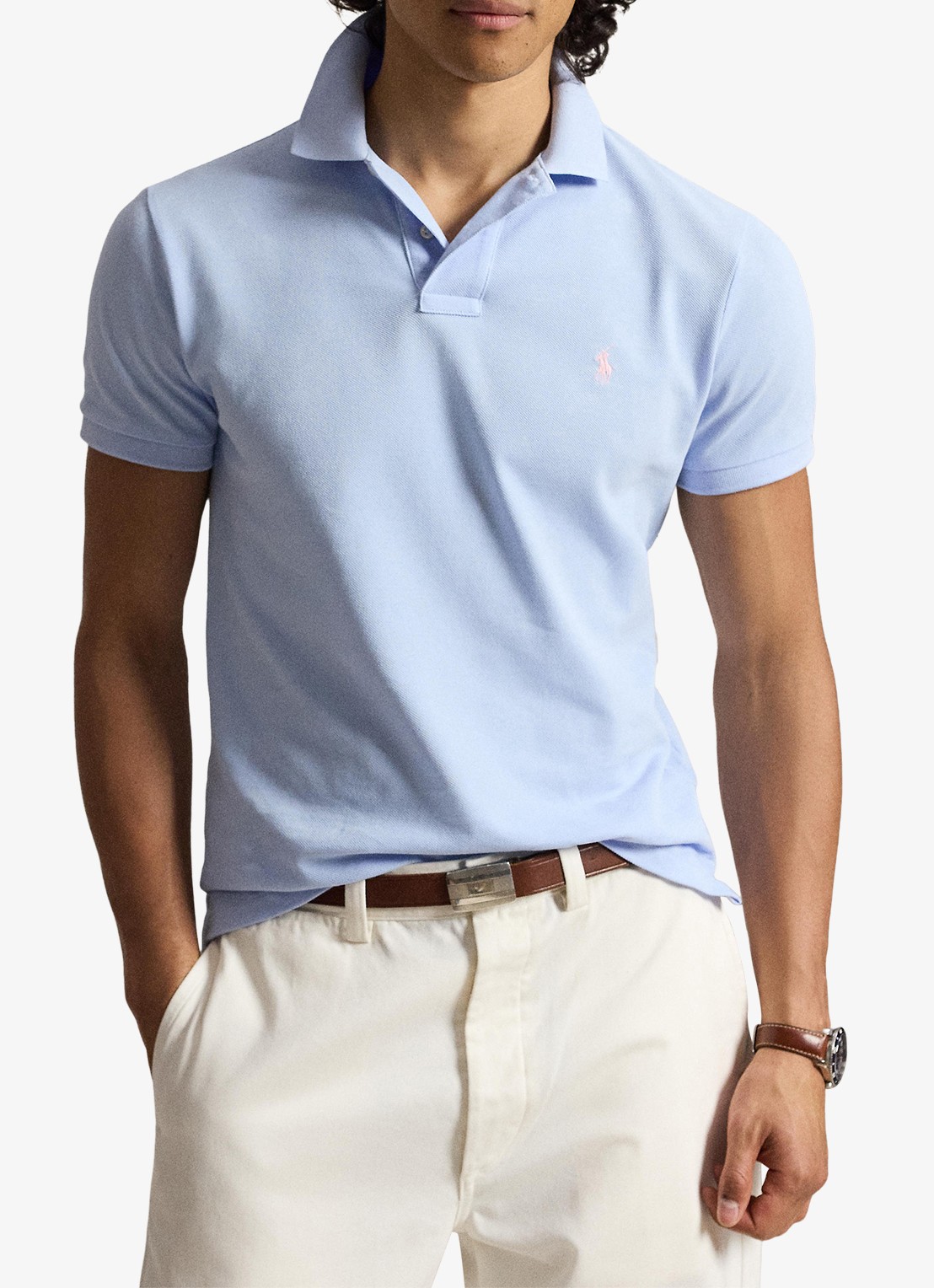 Ralph Lauren Slim fit polo van piqué katoen - voorkant 2 pebble blue/c3115-zy11