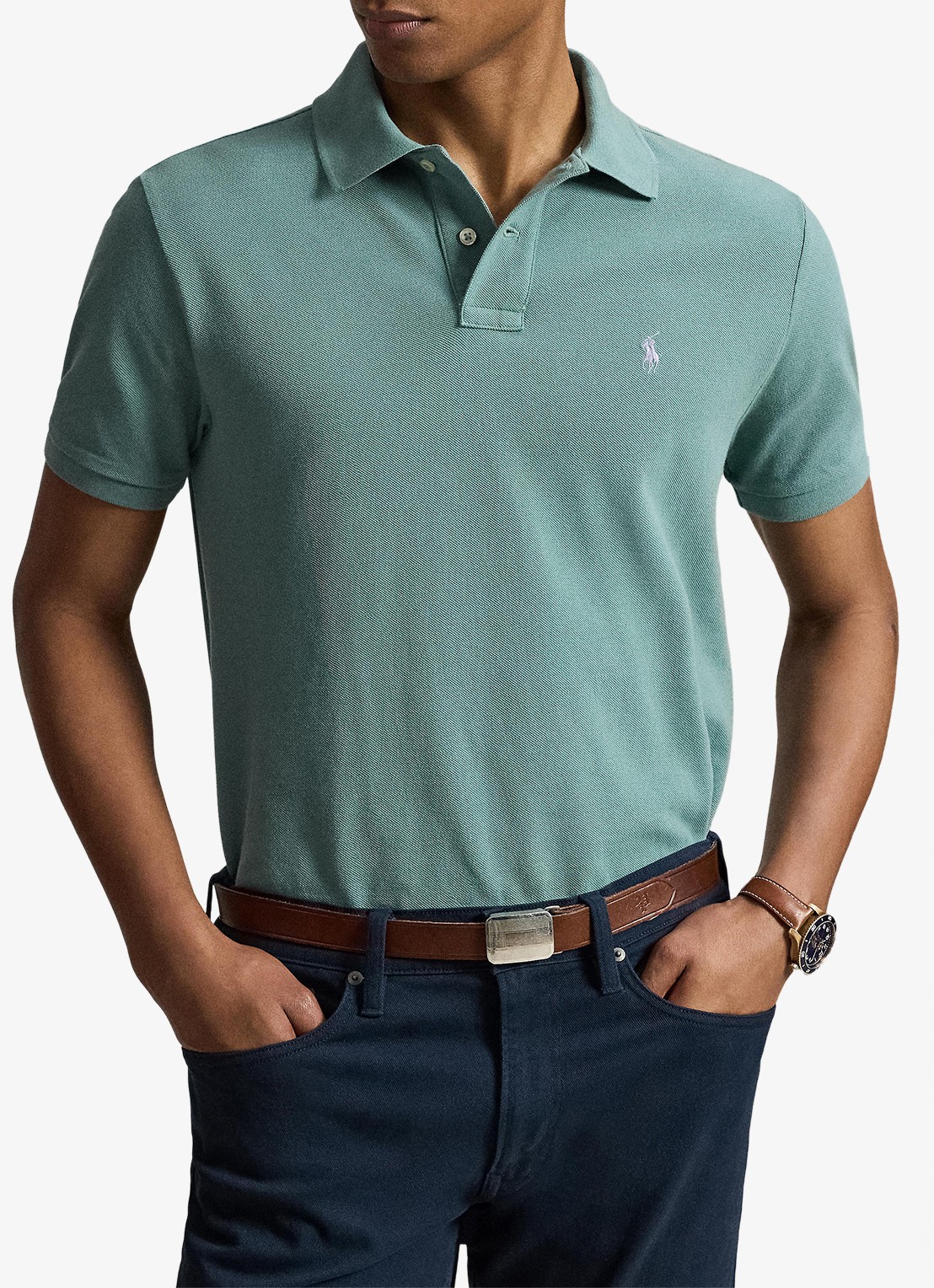Ralph Lauren Slim fit polo van piqué katoen - voorkant 5 greenscape / groen