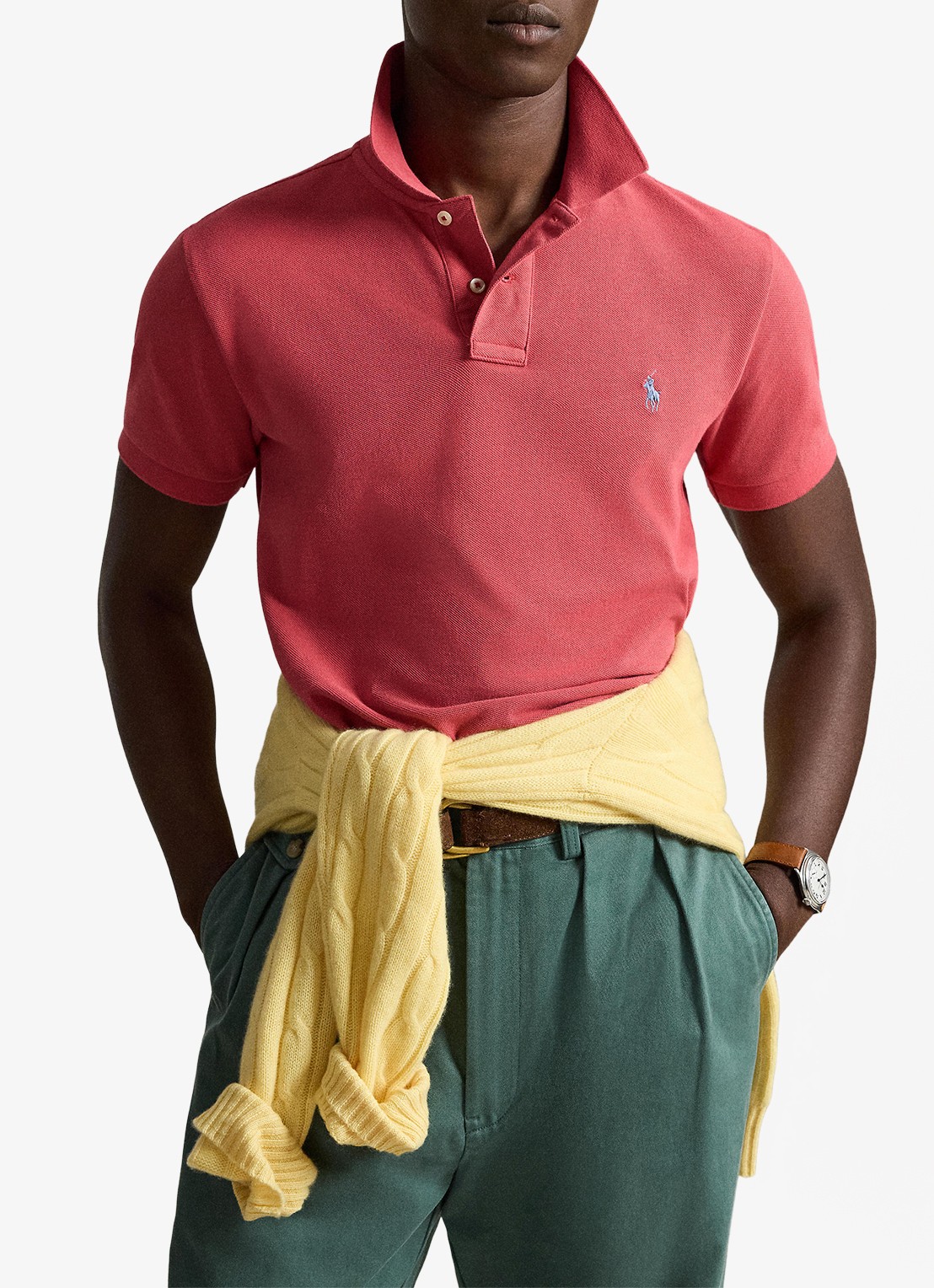 Ralph Lauren Slim fit polo van piqué katoen - voorkant 2 nantucket red / rood