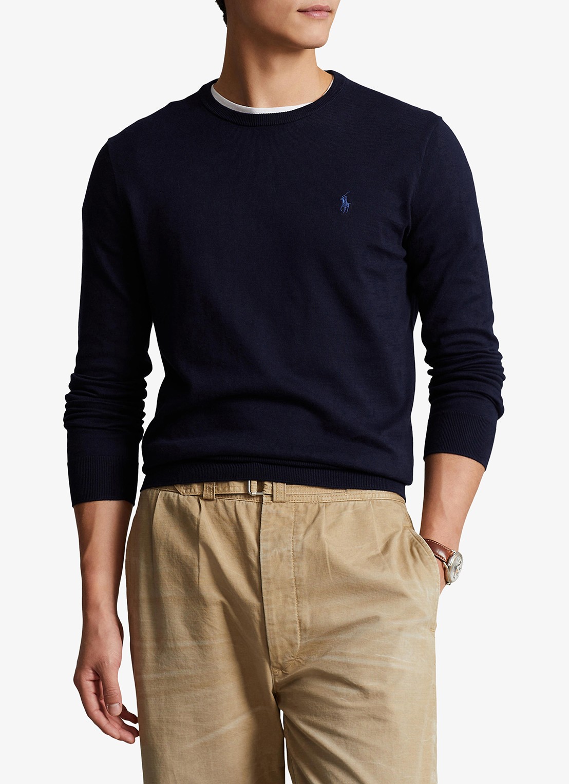 Ralph Lauren Slim fit pullover van katoen - detail 4 hunter navy / blauw