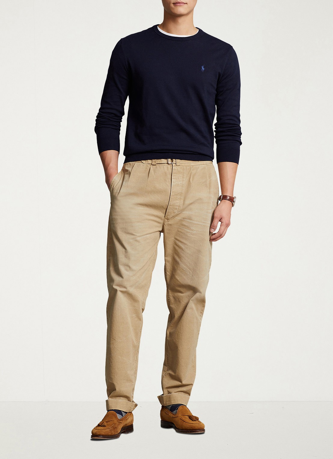 Ralph Lauren Slim fit pullover van katoen - voorkant 2 hunter navy / blauw