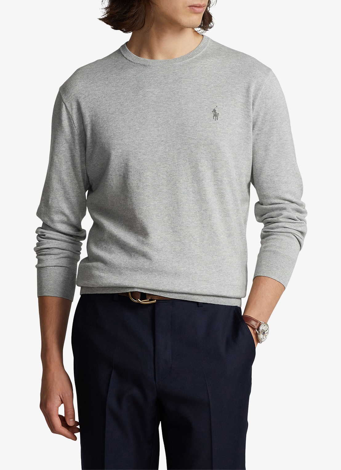 Ralph Lauren Slim fit pullover van katoen - detail andover heather / grijs