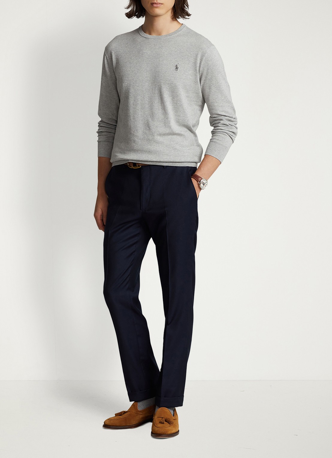 Ralph Lauren Slim fit pullover van katoen - voorkant 4 andover heather / grijs