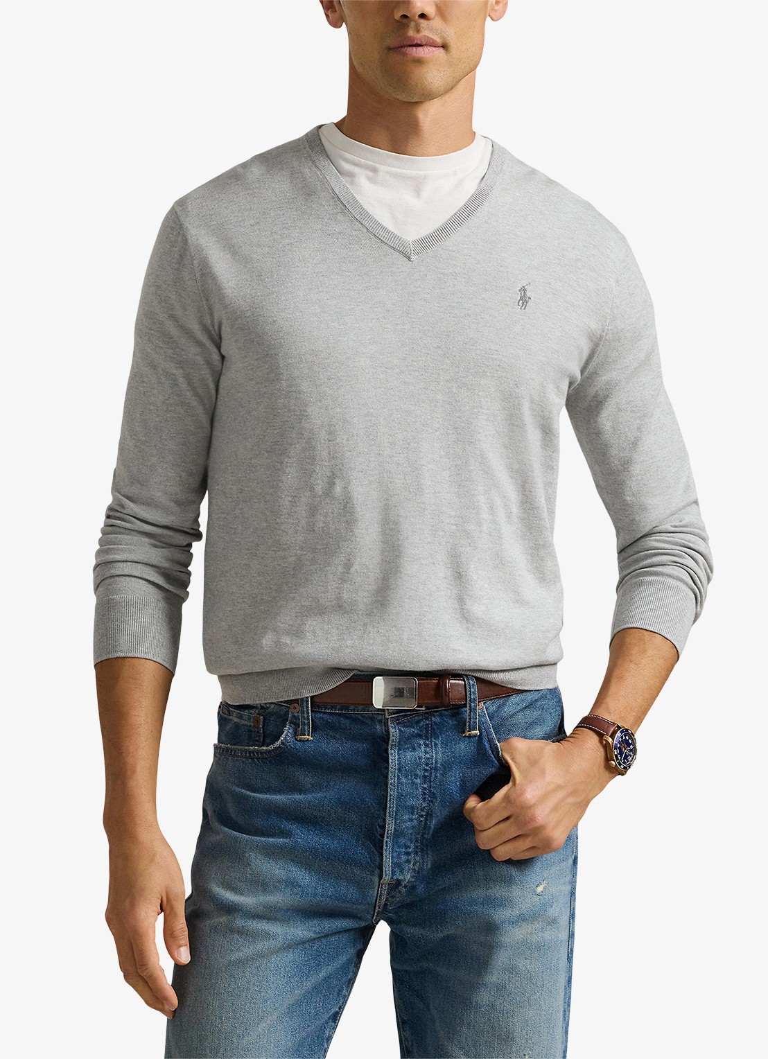 Ralph Lauren Slim fit pullover van Pima katoen - detail andover heather / grijs