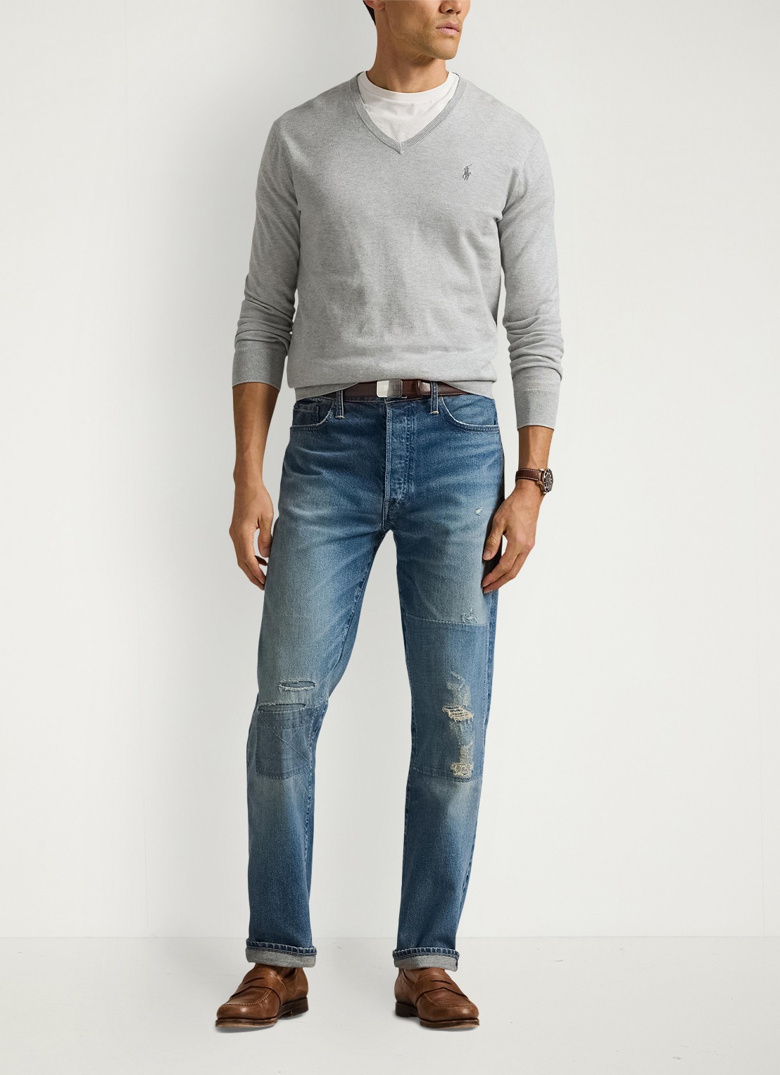 Ralph Lauren Slim fit pullover van Pima katoen - voorkant 4 andover heather / grijs