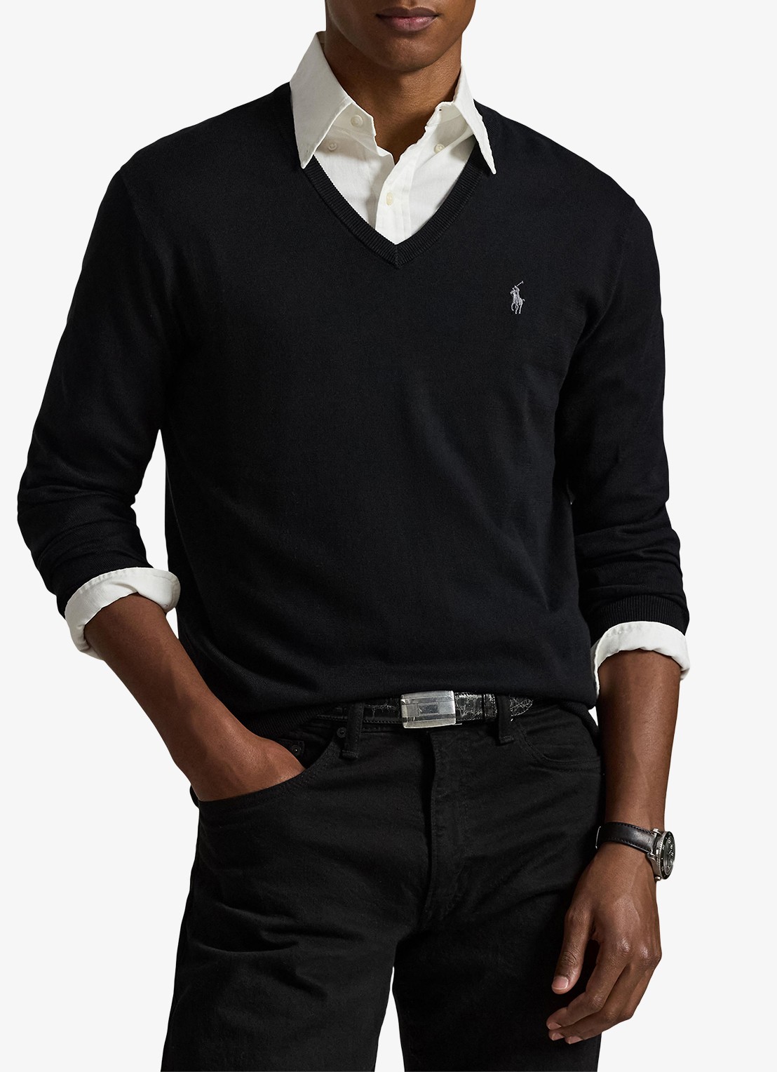 Ralph Lauren Slim fit pullover van Pima katoen - detail polo black / zwart