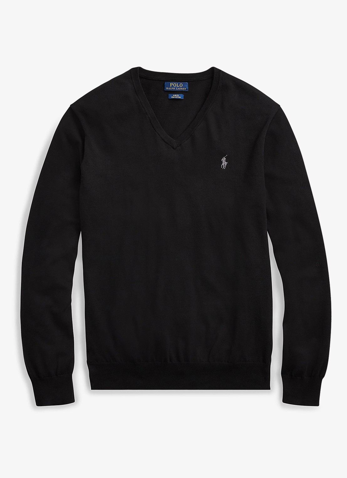 Ralph Lauren Slim fit pullover van Pima katoen - voorkant 2 polo black / zwart