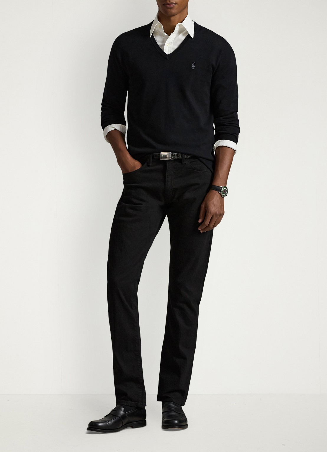 Ralph Lauren Slim fit pullover van Pima katoen - voorkant 3 polo black / zwart