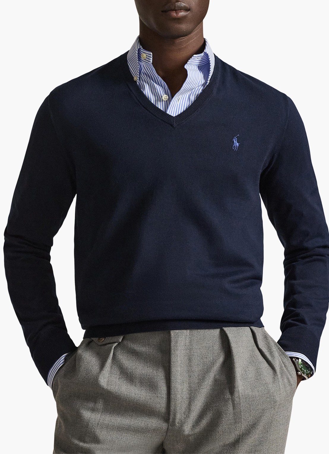 Ralph Lauren Slim fit pullover van Pima katoen - detail hunter navy / donkerblauw