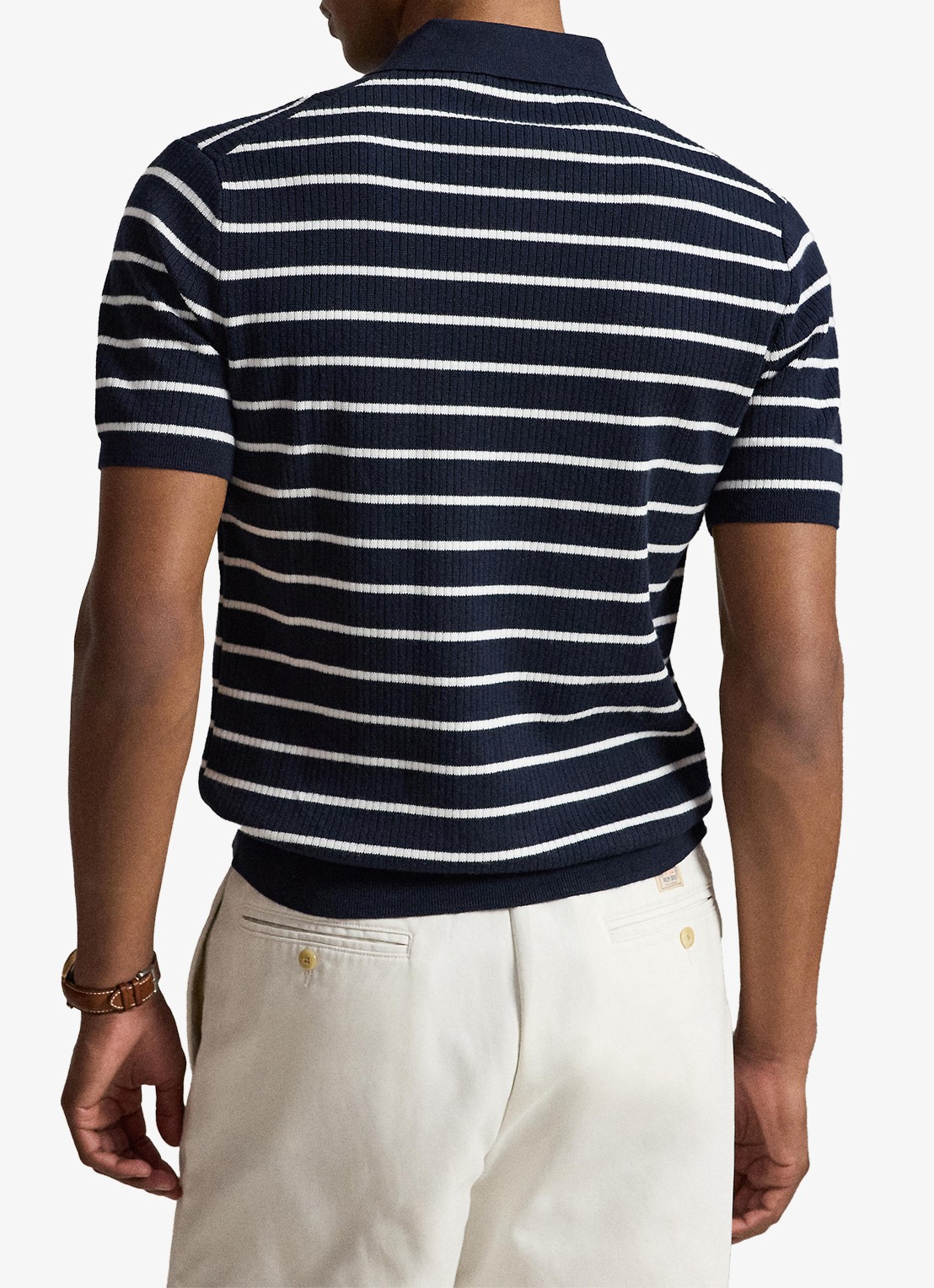 Ralph Lauren Slim fit ribgebreide polo met streepprint - achterkant navy white combo / donkerblauw