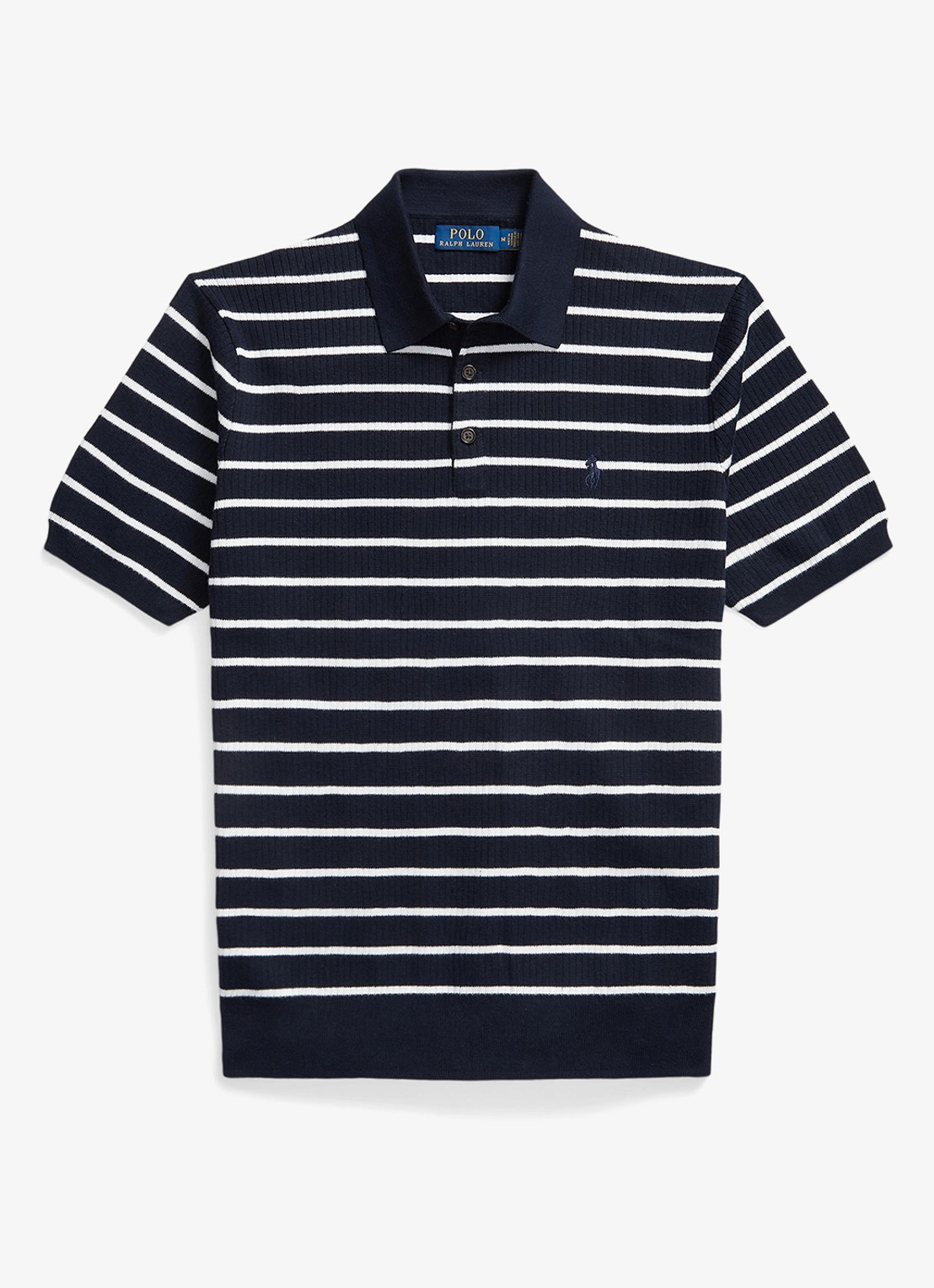 Ralph Lauren Slim fit ribgebreide polo met streepprint - voorkant 4 navy white combo / donkerblauw