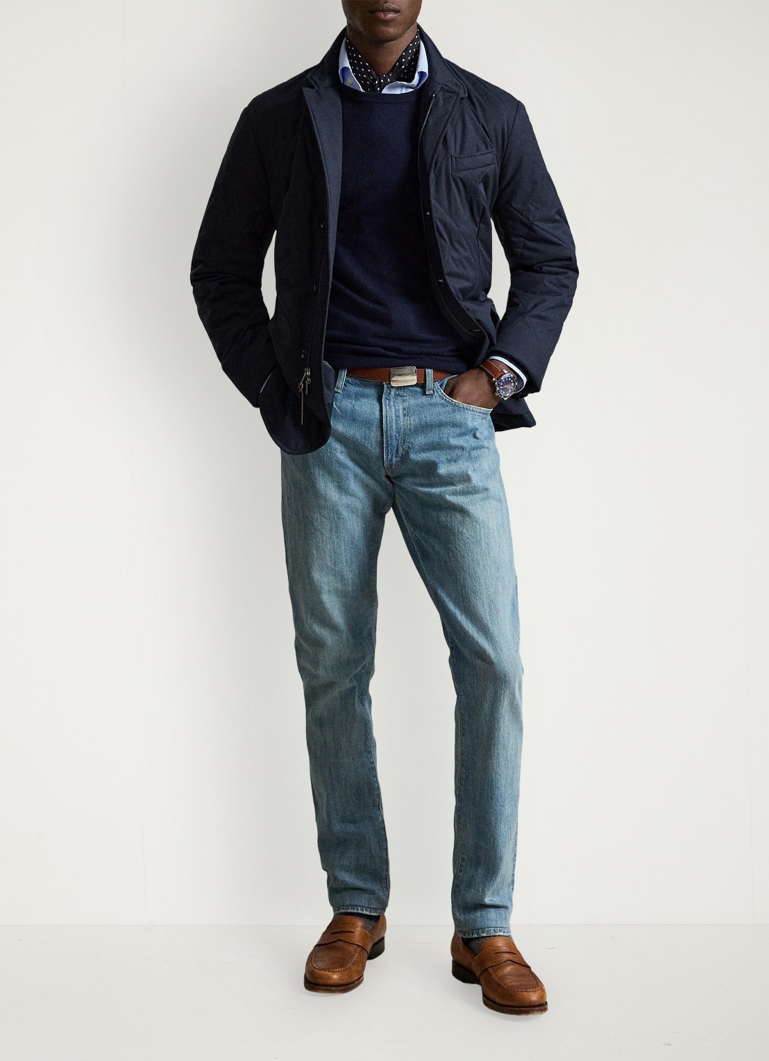 Ralph Lauren Slim leg jeans met lichte wassing - voorkant 3 robinson / lichtblauw