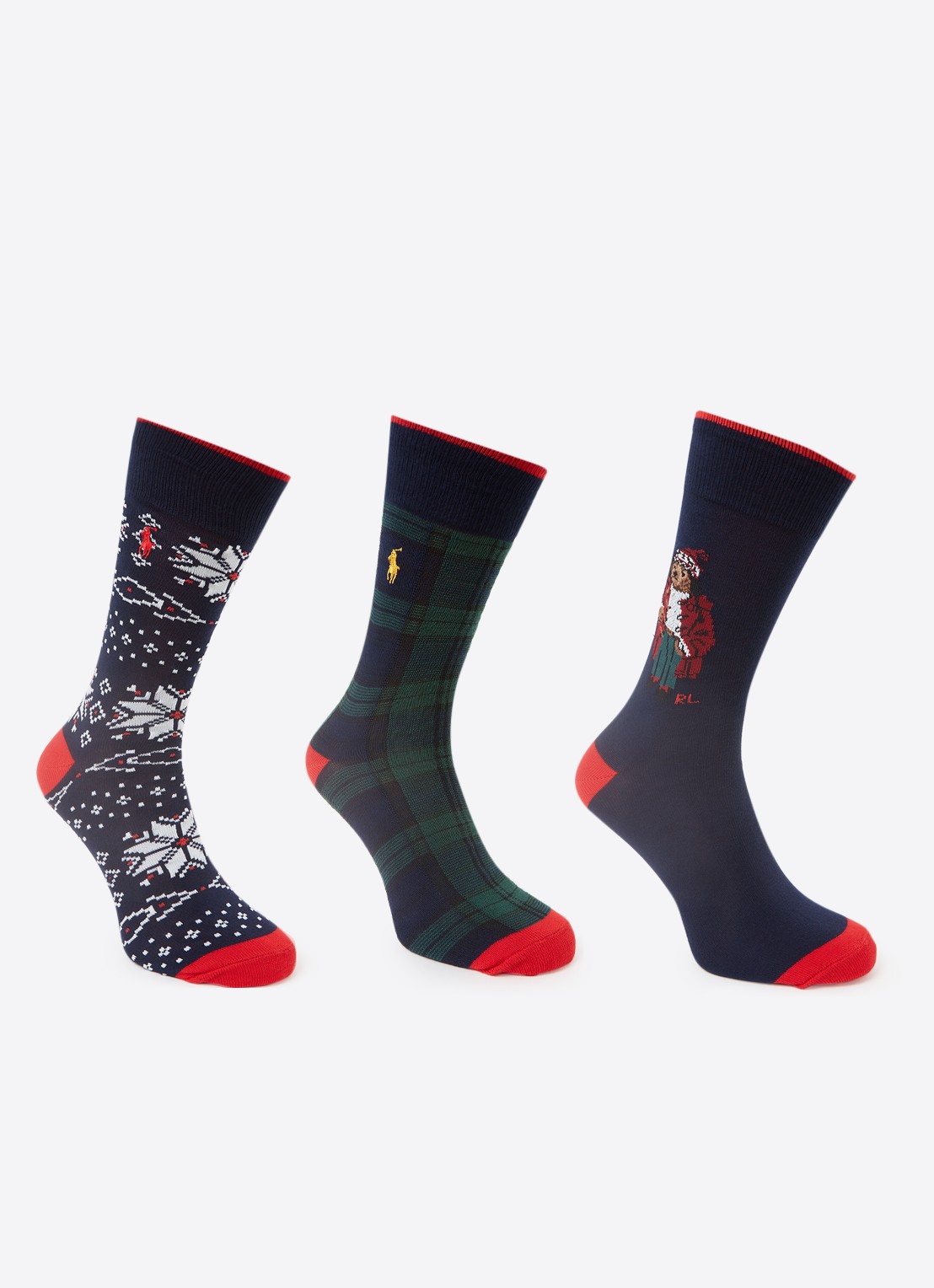 Ralph Lauren Sokken in katoenblend met print in 3-pack giftbox - voorkant donkerblauw