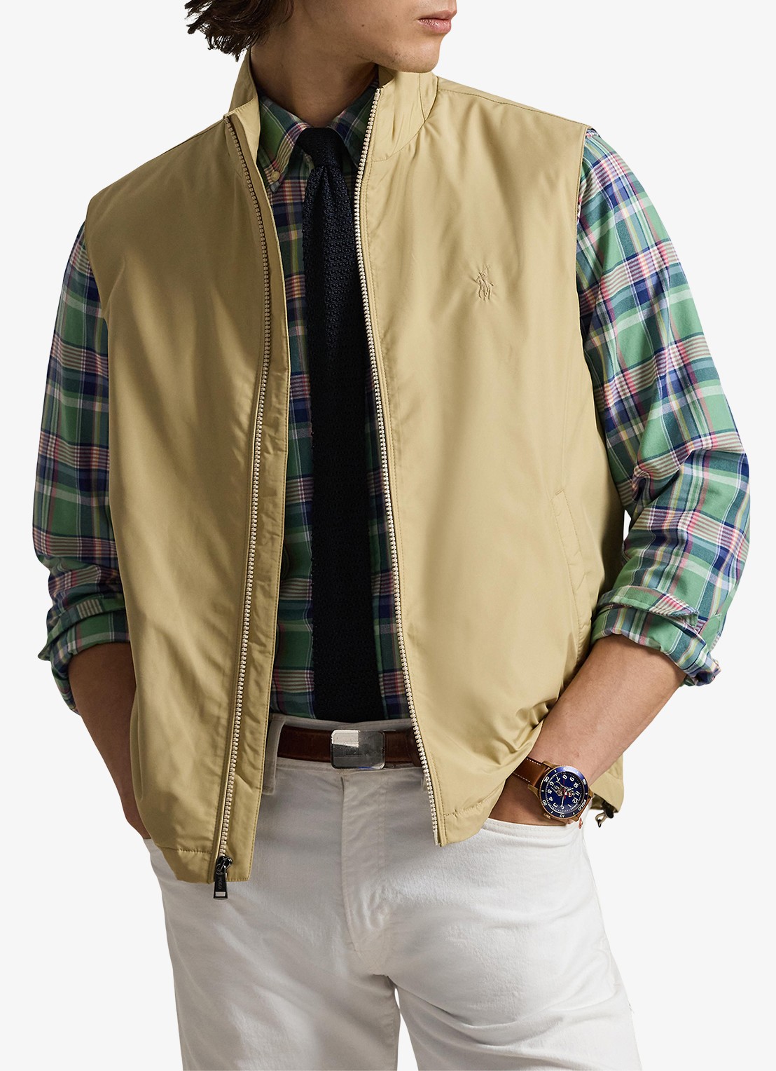 Ralph Lauren Southland gewatteerde bodywarmer met steekzakken - detail dune tan-33g2