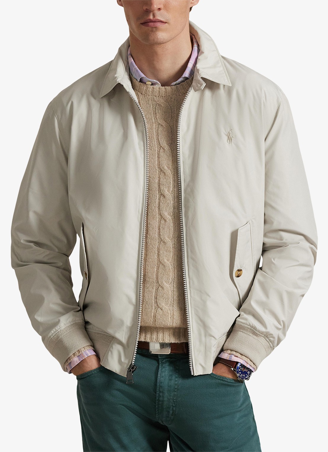 Ralph Lauren Southland jack met klepzakken en logoborduring - detail 4 dove grey / lichtgrijs