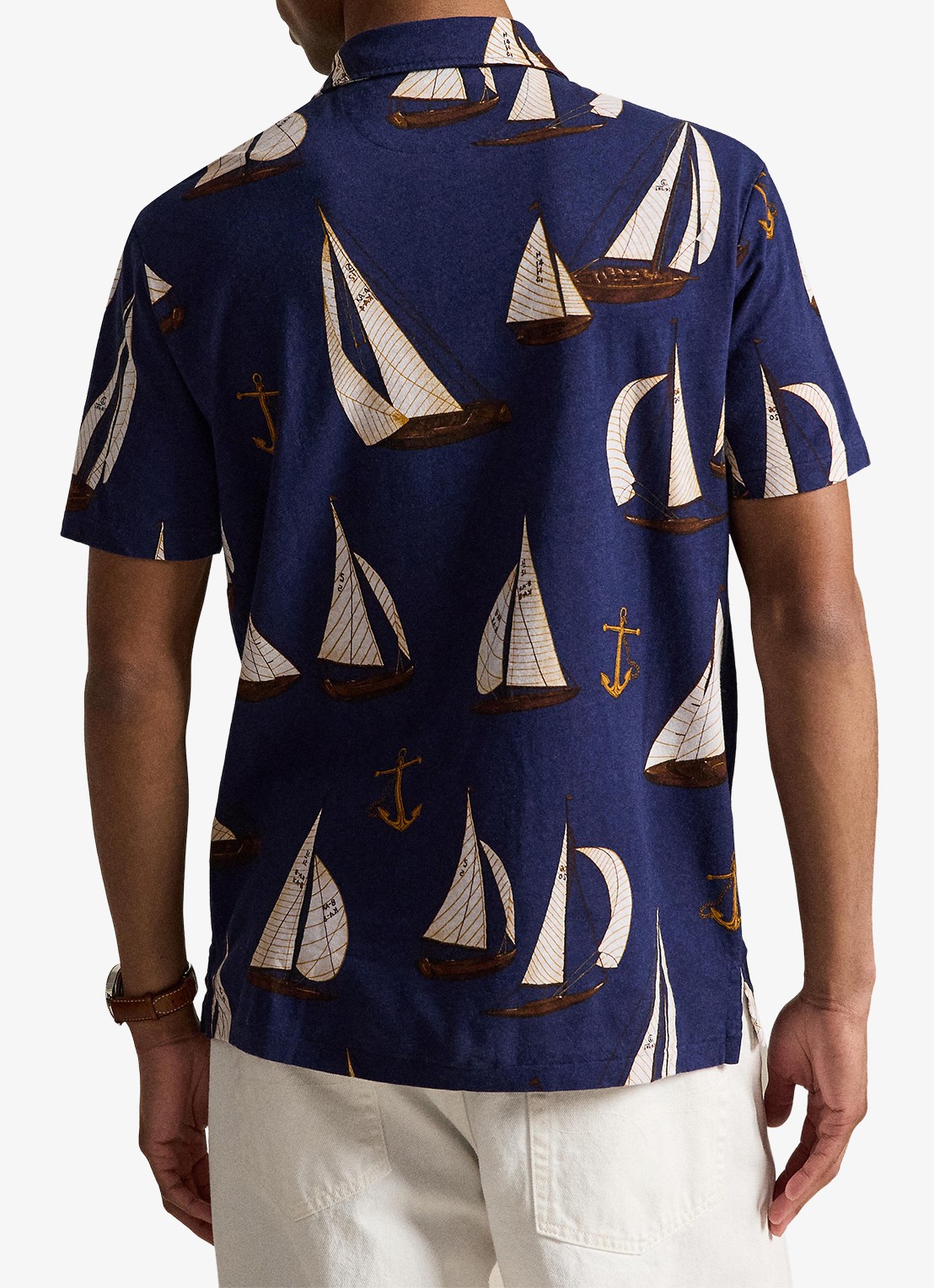 Ralph Lauren Standard fit polo in linnenblend met print - achterkant 3 nautical traverse / blauw
