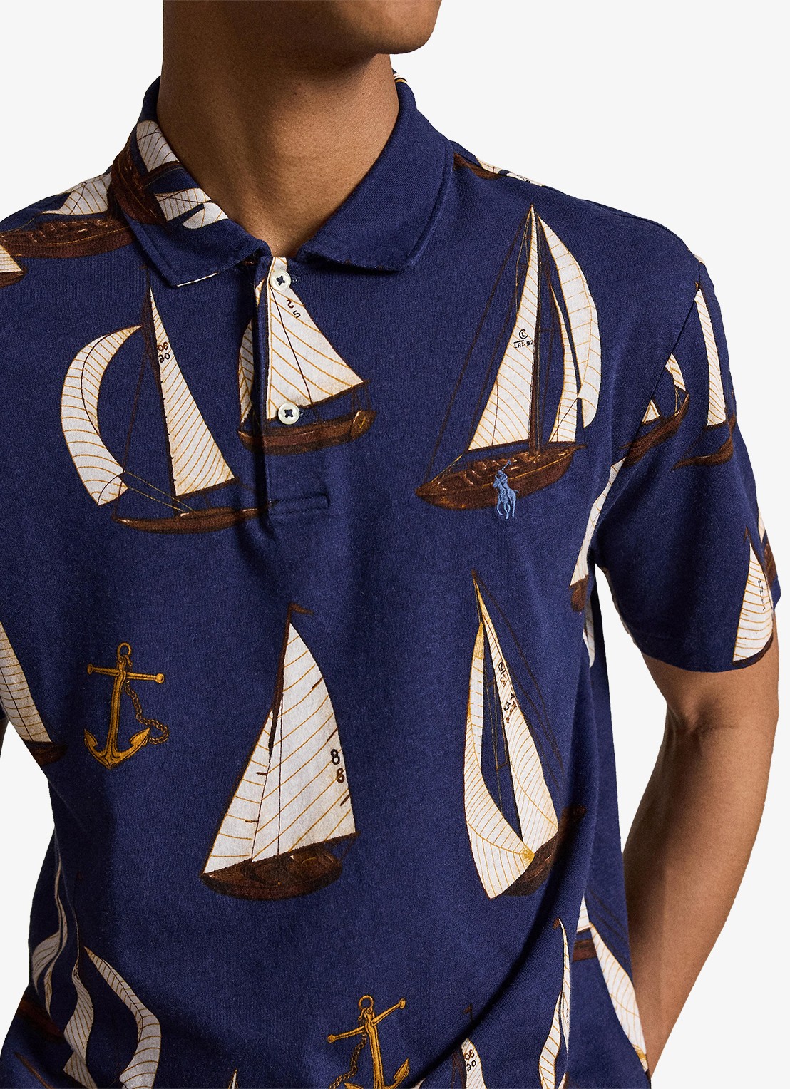 Ralph Lauren Standard fit polo in linnenblend met print - detail 2 nautical traverse / blauw