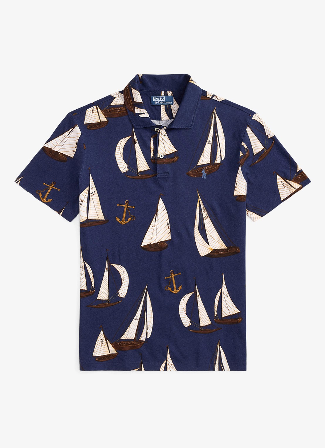 Ralph Lauren Standard fit polo in linnenblend met print - voorkant 4 nautical traverse / blauw