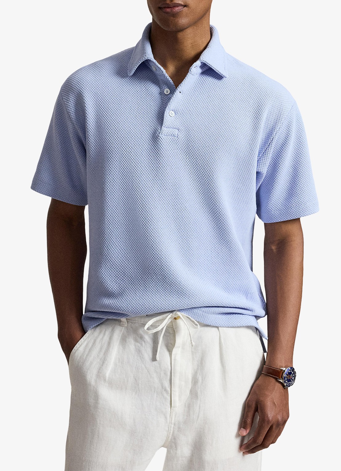 Ralph Lauren Standard fit polo van piqué katoen - voorkant 2 pebble blue / blauw
