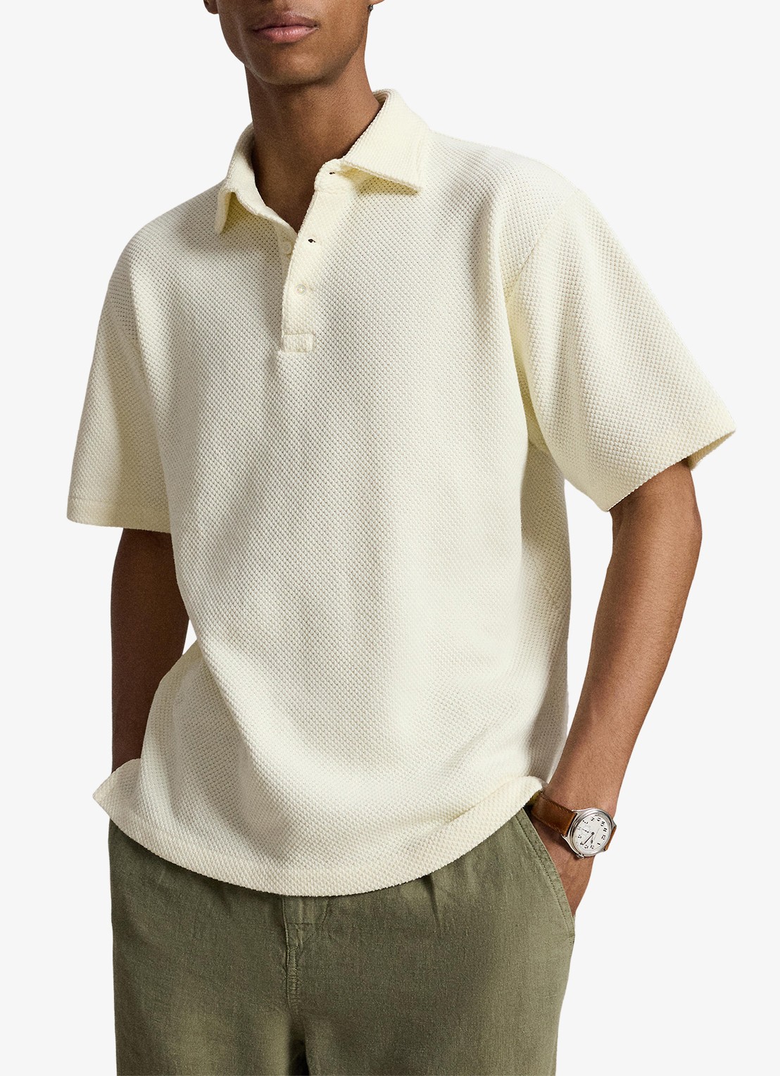 Ralph Lauren Standard fit polo van piqué katoen - voorkant 3 pale cream / crème