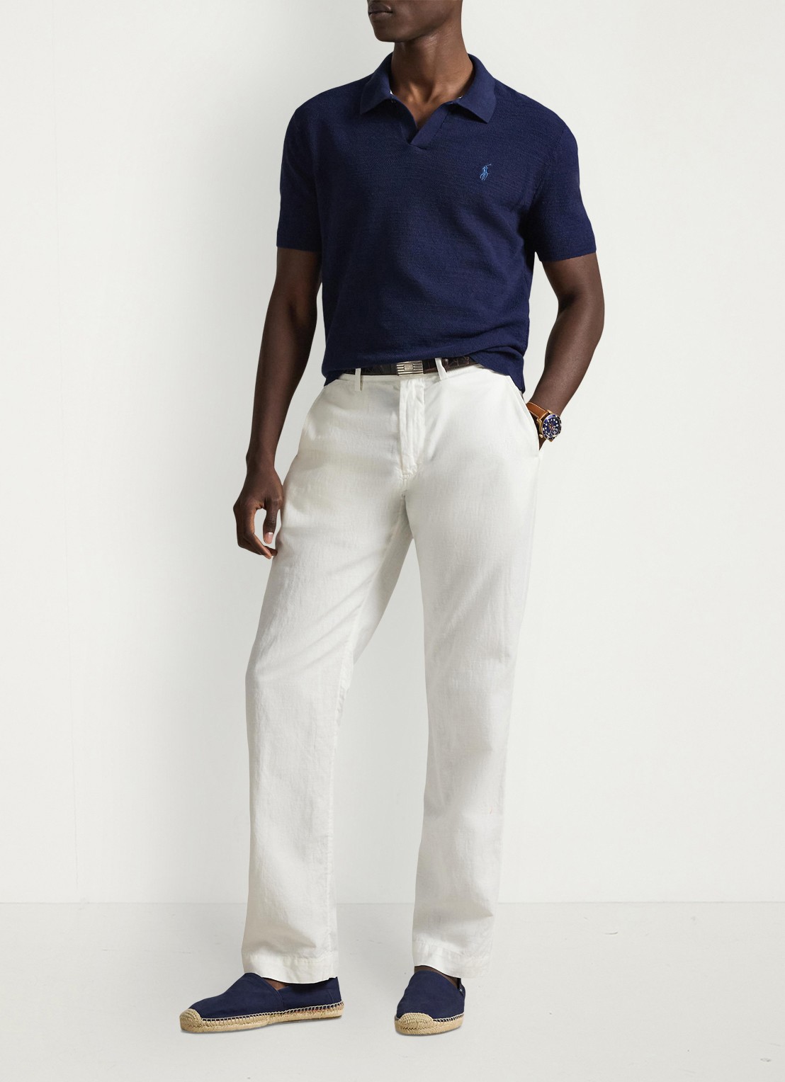 Ralph Lauren Straight fit chino in linnenblend - voorkant 4 white / wit