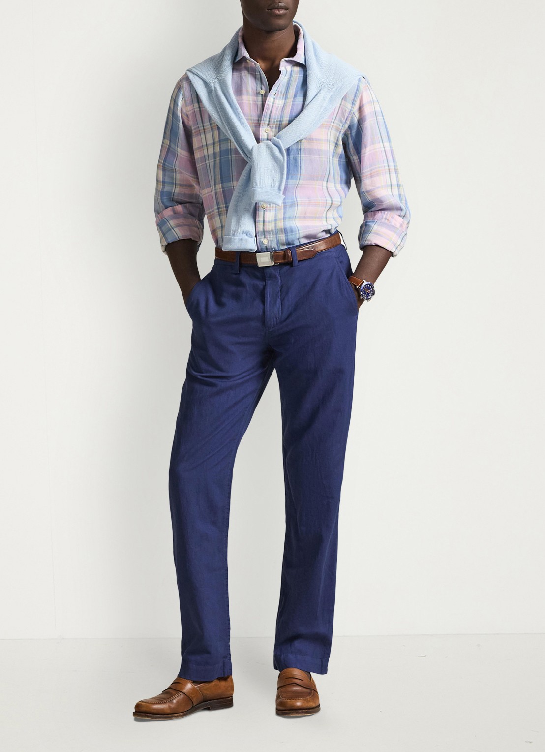 Ralph Lauren Straight fit chino in linnenblend - voorkant 2 dusty azure-31rh