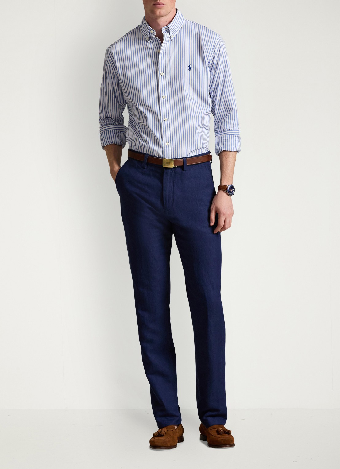 Ralph Lauren Straight fit chino in linnenblend - voorkant 3 newport navy minihoundsto