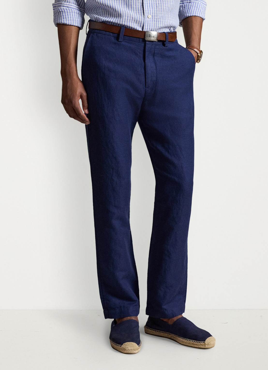 Ralph Lauren Straight fit chino in linnenblend - detail newport navy mini houndstooth
