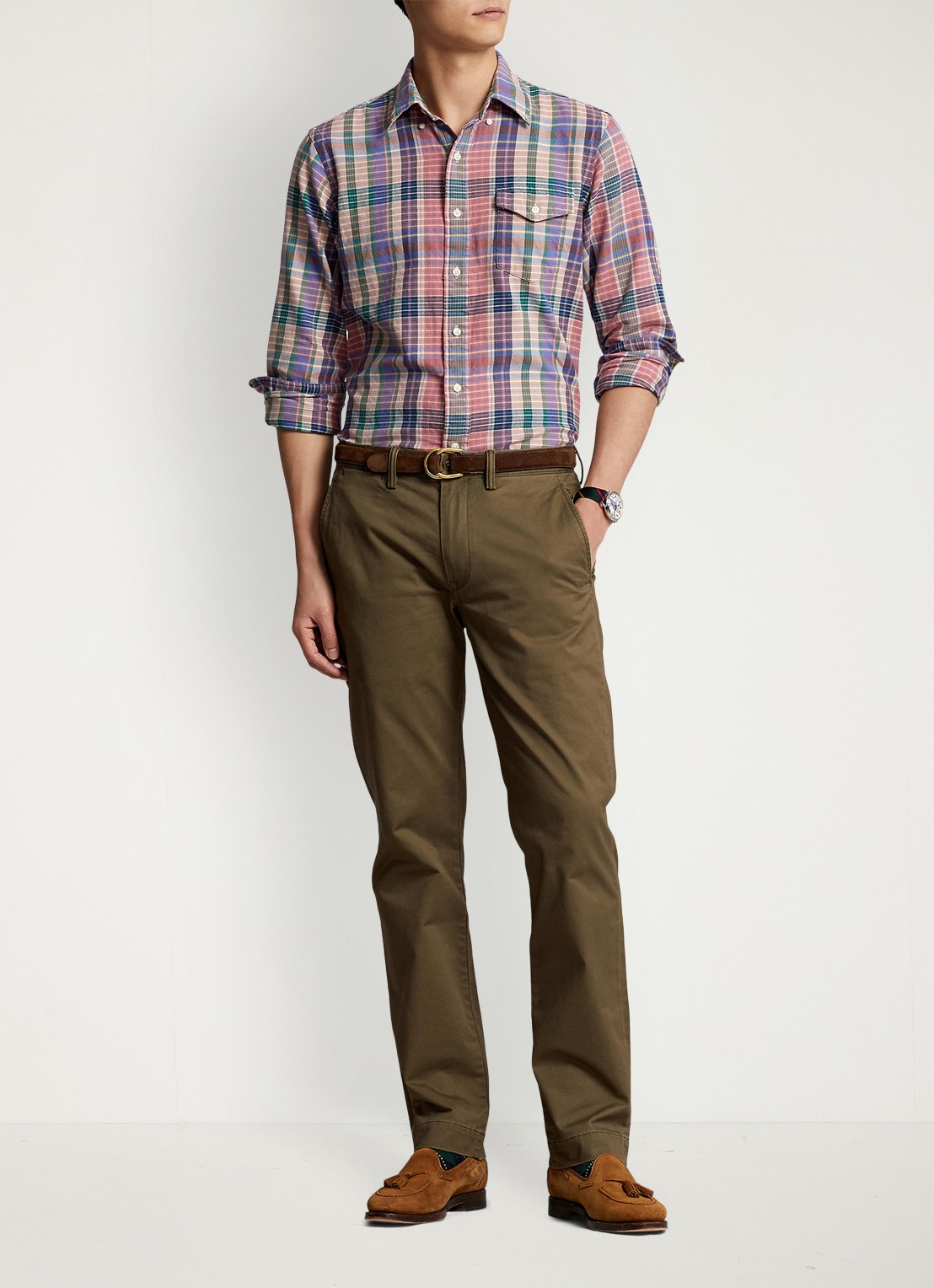 Ralph Lauren Straight fit chino met steekzakken - voorkant 5 canopy olive / olijfgroen