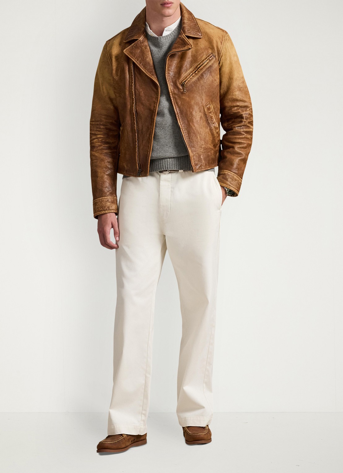 Ralph Lauren Straight fit chino met steekzakken - voorkant 5 deckwash white / wit