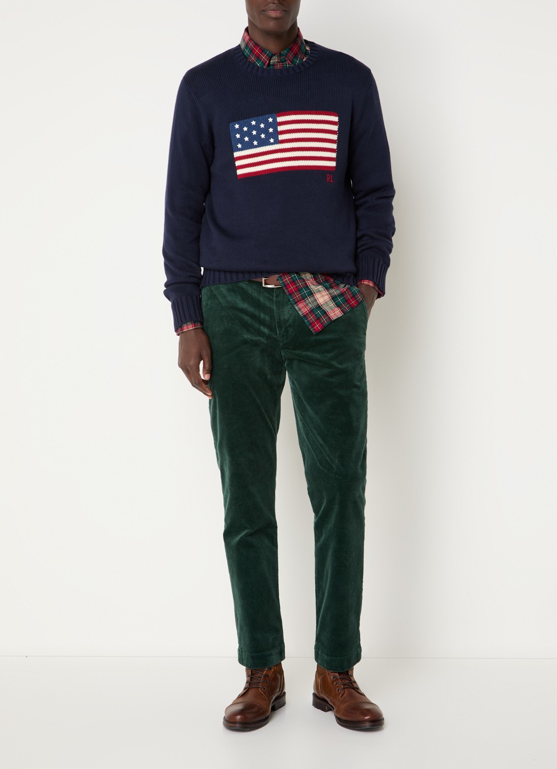 Ralph Lauren Straight fit chino van corduroy met stretch - voorkant 4 groen