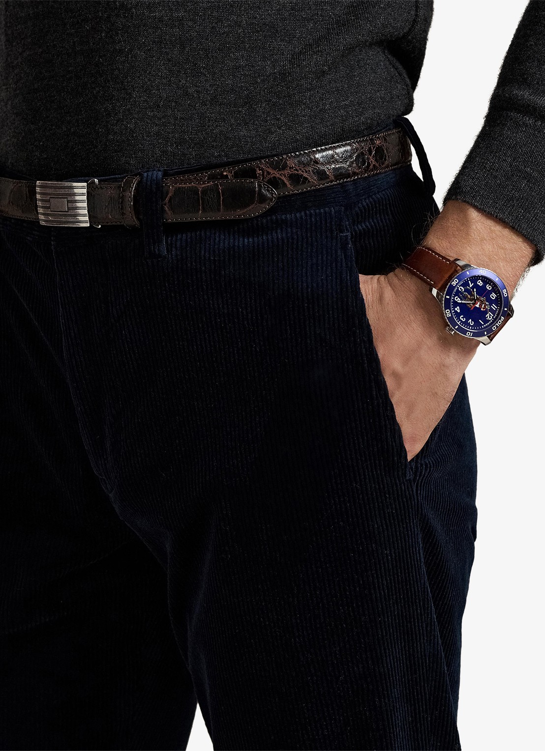 Ralph Lauren Straight fit chino van corduroy met stretch - detail 5 aviator navy / donkerblauw