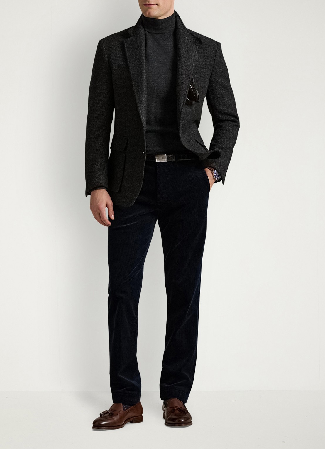 Ralph Lauren Straight fit chino van corduroy met stretch - voorkant 2 aviator navy / donkerblauw