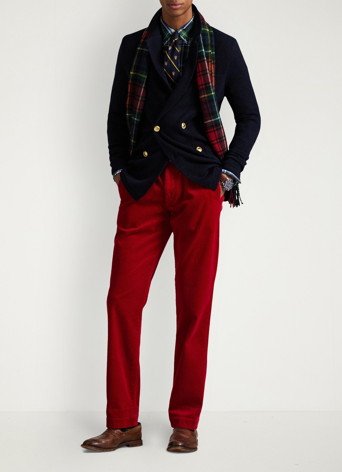 Ralph Lauren Straight fit chino van corduroy met stretch - voorkant 2 ralph red x-42x9 / rood